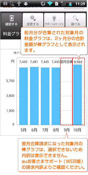 イメージ:ご利用金額が3,000円未満となり翌月合算する場合 (アプリ版)